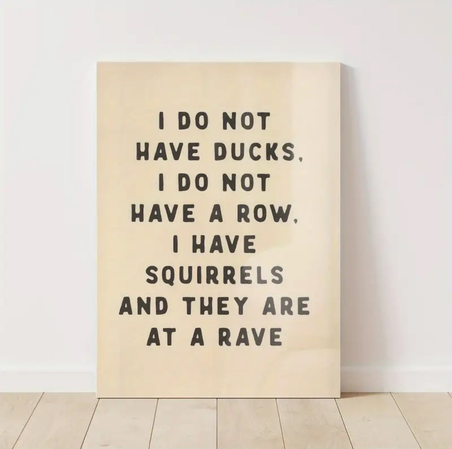 “I do not have ducks. I do not have a row. I have squirrels and they are at a rave” Wall Art